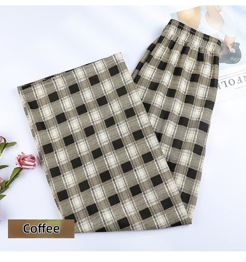 New Women Vintage Plaid Pants High Waist Wide Leg Straight Pant Loose Casual Female Trousers Wide Leg Pant Fashion Streetwear