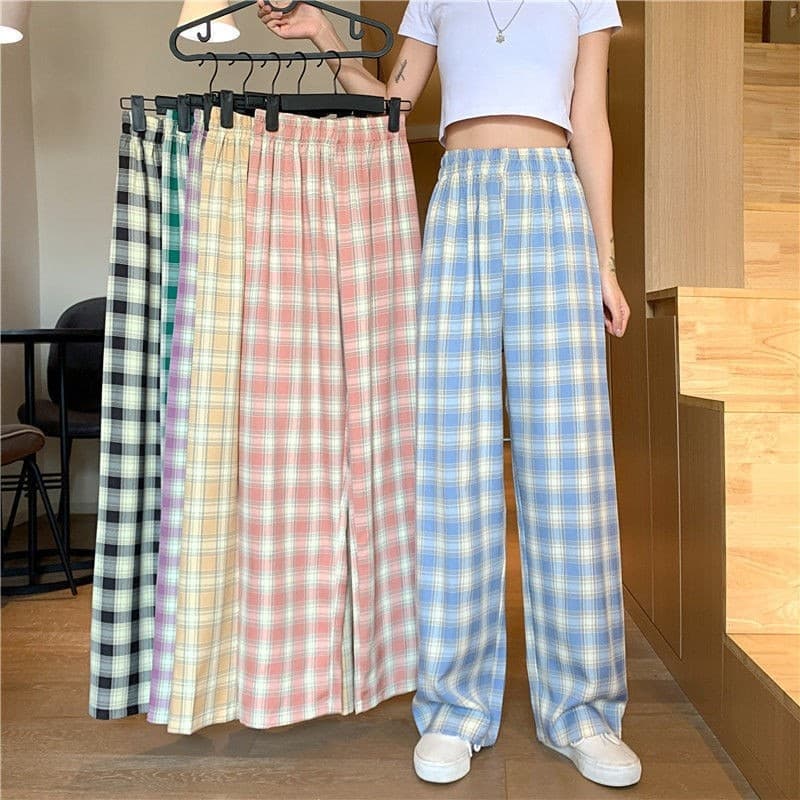 Women Vintage Plaid Pants