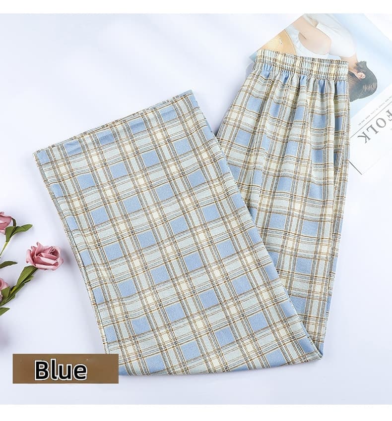 New Women Vintage Plaid Pants High Waist Wide Leg Straight Pant Loose Casual Female Trousers Wide Leg Pant Fashion Streetwear
