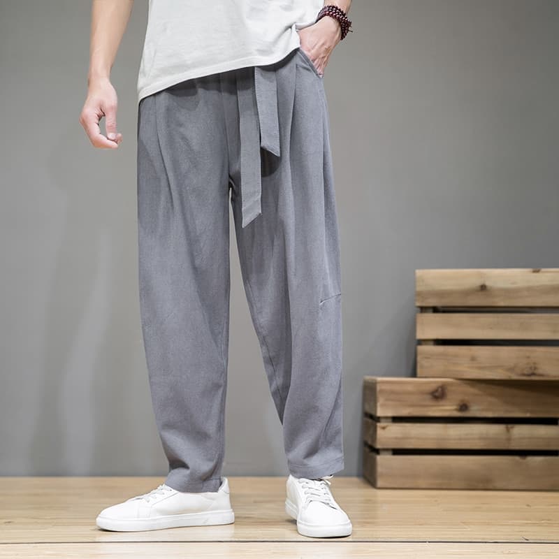 New Spring Cotton Linen Pants Men Elastic Waist Casual Harem Pant Loose Sweatpants Traditional Chinese Trousers pantalons homme