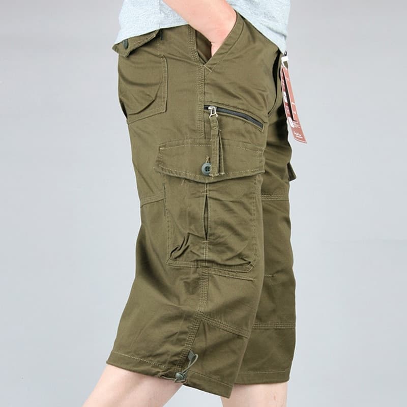 New Knee Length Cargo Shorts Men’s Summer Casual Cotton Multi Pockets Breeches Cropped Short Trousers Military Camouflage Shorts
