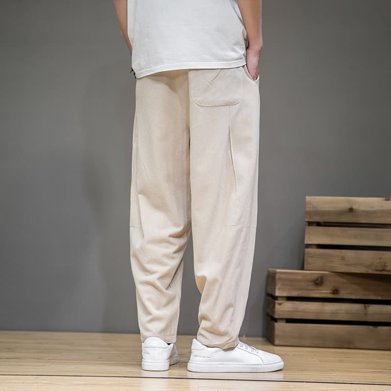 New Spring Cotton Linen Pants Men Elastic Waist Casual Harem Pant Loose Sweatpants Traditional Chinese Trousers pantalons homme