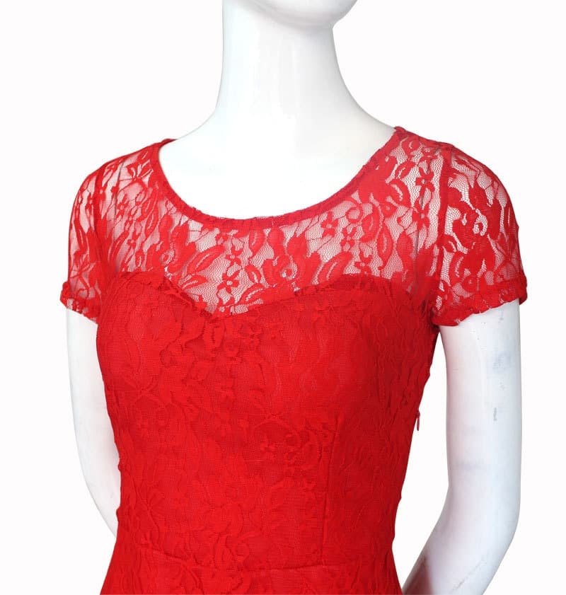 New Women Plus Size Dress Fashion Women Elegant Sweet Hallow Out Lace Dress Party Princess Slim Summer Dresses Vestidos Red Blue