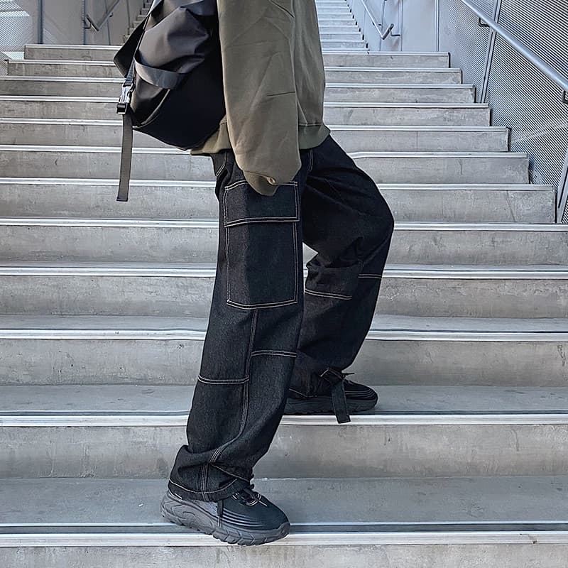 New Men Jeans Wide Leg Denim Cargo jean pants Loose Straight Baggy Men Jeans hip hop Streetwear Skateboard  Neutral denim Trousers