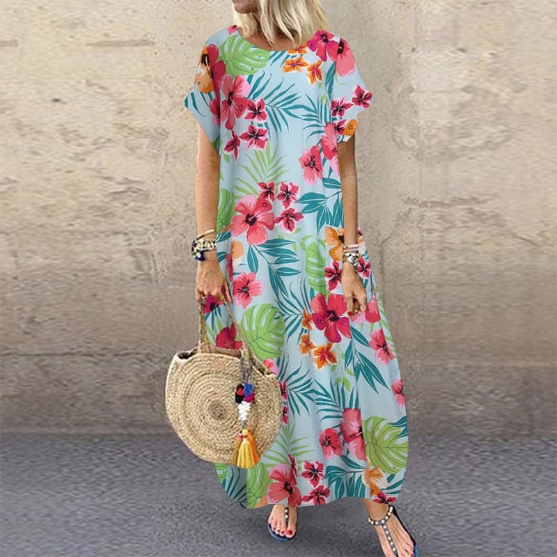 Summer Bohemian Sundress Women Party Long Dress Casual Vintage Short Sleeve Floral Printed Vestido Female Robe