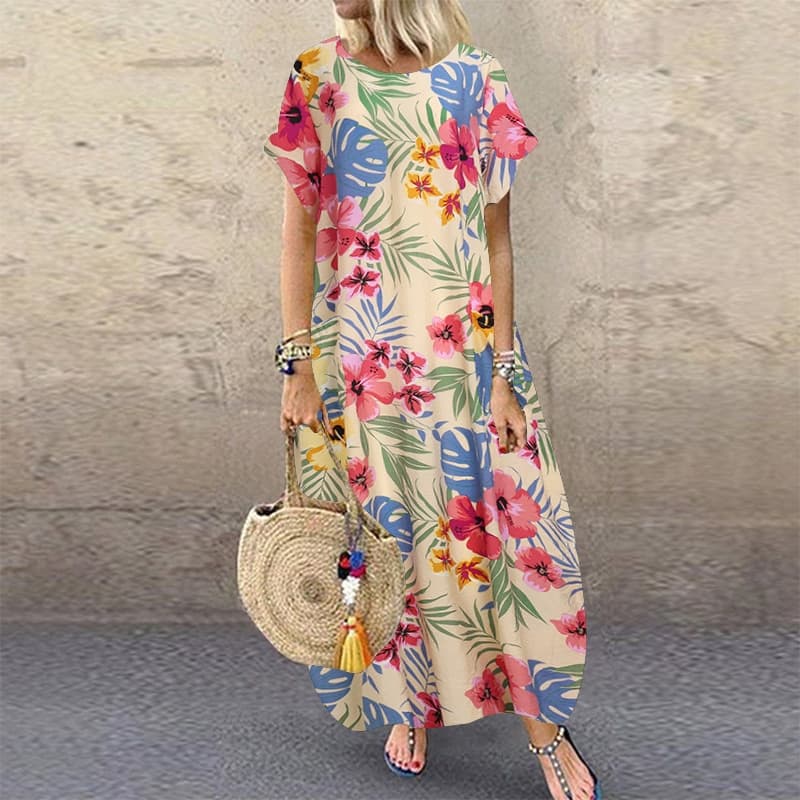 Summer Bohemian Sundress Women Party Long Dress Casual Vintage Short Sleeve Floral Printed Vestido Female Robe