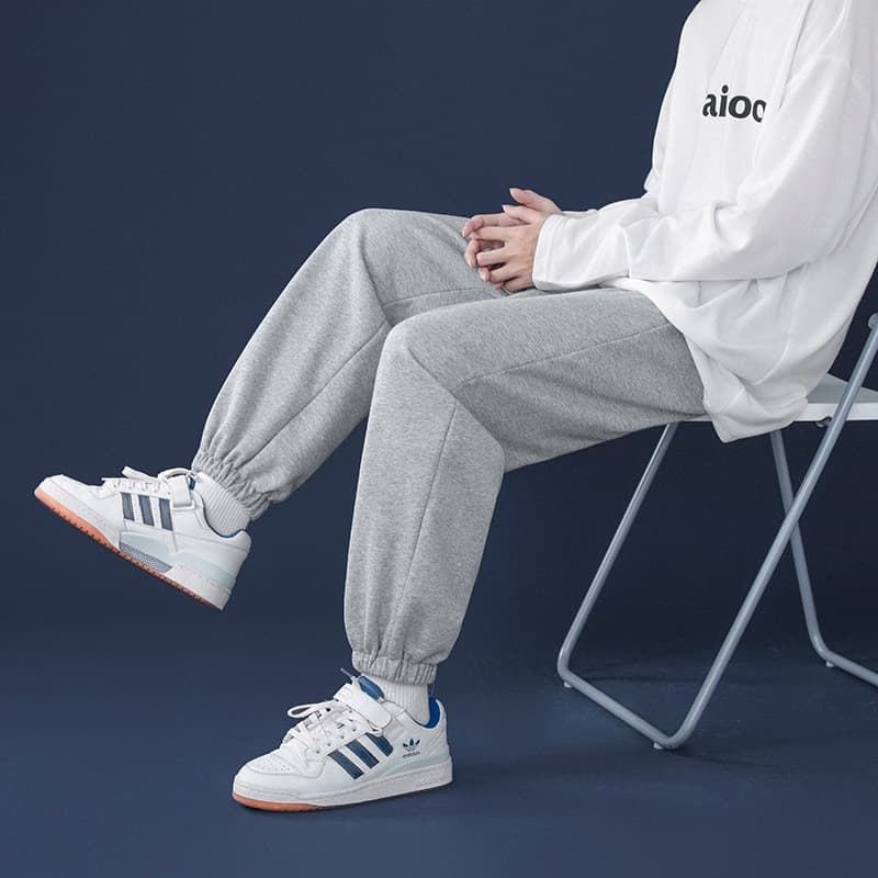 New Korean Style Fashion Sweatpants New Autumn Light Grey Baggy Wide-leg Pants Straight Leg Casual Tie Feet Trousers Male