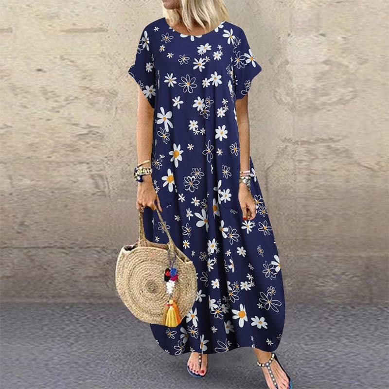 Summer Bohemian Sundress Women Party Long Dress Casual Vintage Short Sleeve Floral Printed Vestido Female Robe