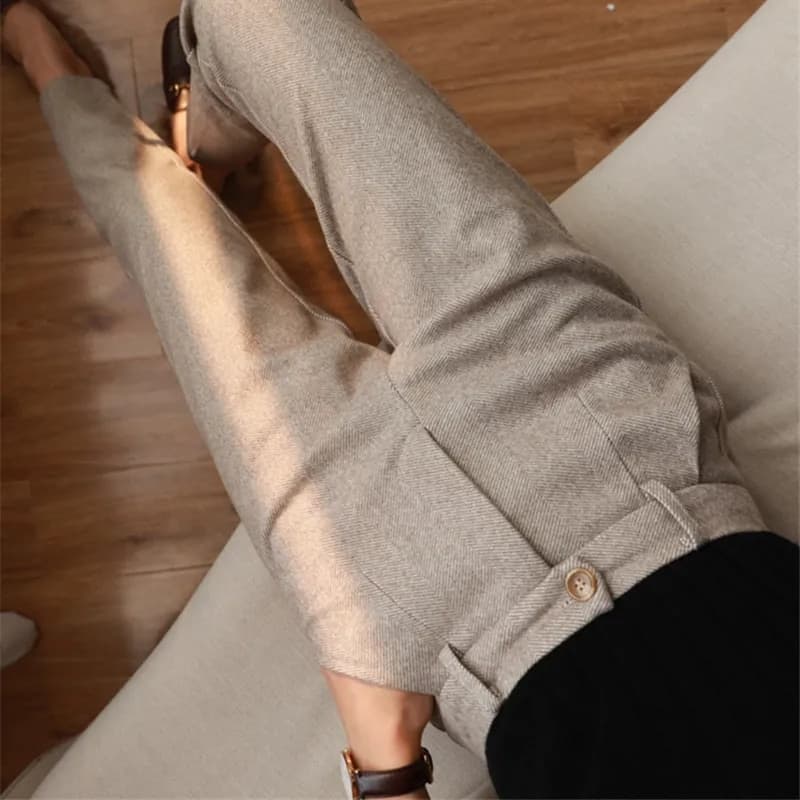 New Woolen Pants Women Harem Pencil Pants Autumn Winter High Waisted Casual Suit Pants Office Lady Women Trousers