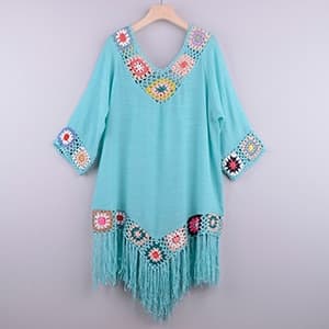 New White Bikini Cover Up With Fringe Trim Women Sexy Hollow Tunic Beach Dress Summer Bathing Suit Beachwear