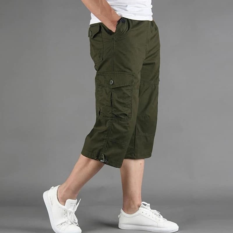 New Knee Length Cargo Shorts Men’s Summer Casual Cotton Multi Pockets Breeches Cropped Short Trousers Military Camouflage Shorts
