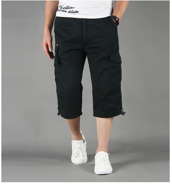 New Knee Length Cargo Shorts Men’s Summer Casual Cotton Multi Pockets Breeches Cropped Short Trousers Military Camouflage Shorts
