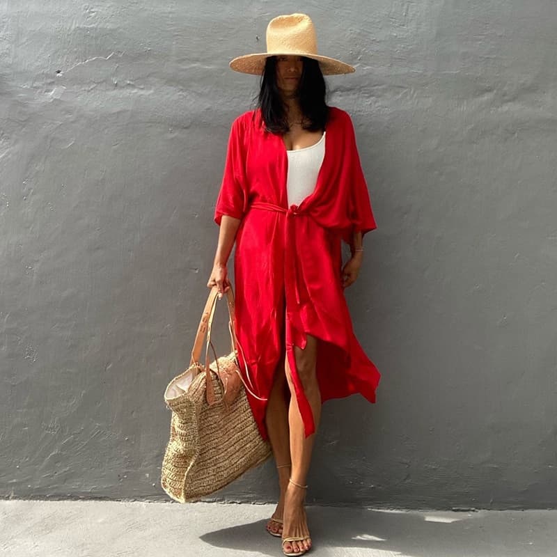 New Women Beach Cover Up Kimono Women Summer Swimsuit Cape Solid Bohemian Tunic Dresses Bathing Suits