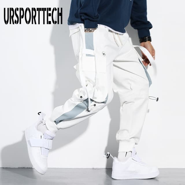 New Hip Hop Joggers Men Letter Ribbons Cargo Pants Pockets Track Tactical Casual Techwear Male Trousers Sweatpants Sport Streetwear