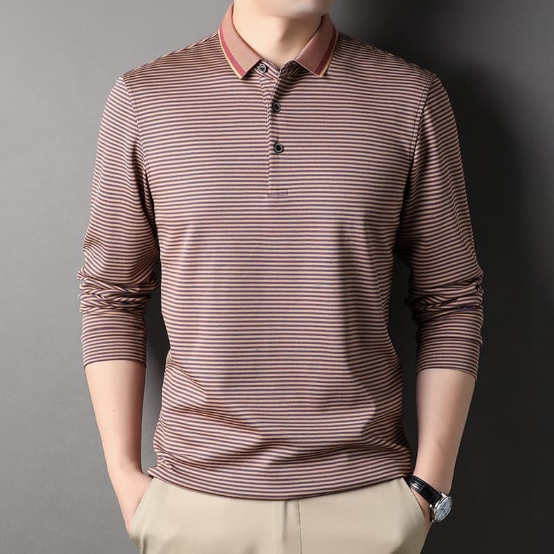 New Cotton Polo Shirt for Men Long Sleeve Striped Autumn and Spring Casual Male Polo Shirt Korean Style Clothing Tops