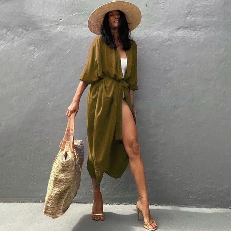 New Women Beach Cover Up Kimono Women Summer Swimsuit Cape Solid Bohemian Tunic Dresses Bathing Suits