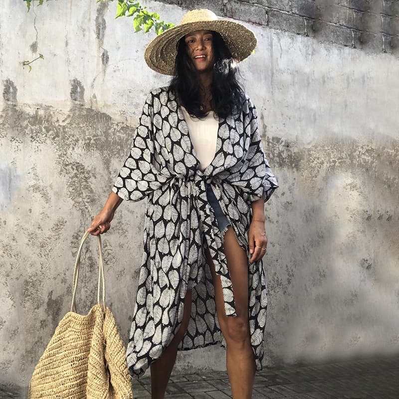 New Beach Cover Ups for Swimwear Women Black Tie Dye Kimono Swimsuit Cape Summer Dress Beachwear Outfits Sales