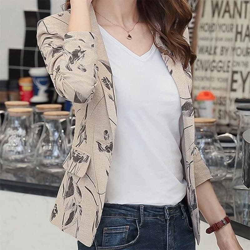 New Spring Autumn Office Lady Vintage Print One Button Casual Blazer Women Elegant Fashion Slim Suit Temperament Coat Female Jacket