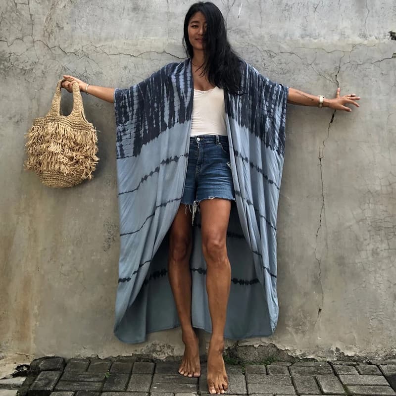 New Beach Cover Ups for Swimwear Women Black Tie Dye Kimono Swimsuit Cape Summer Dress Beachwear Outfits Sales