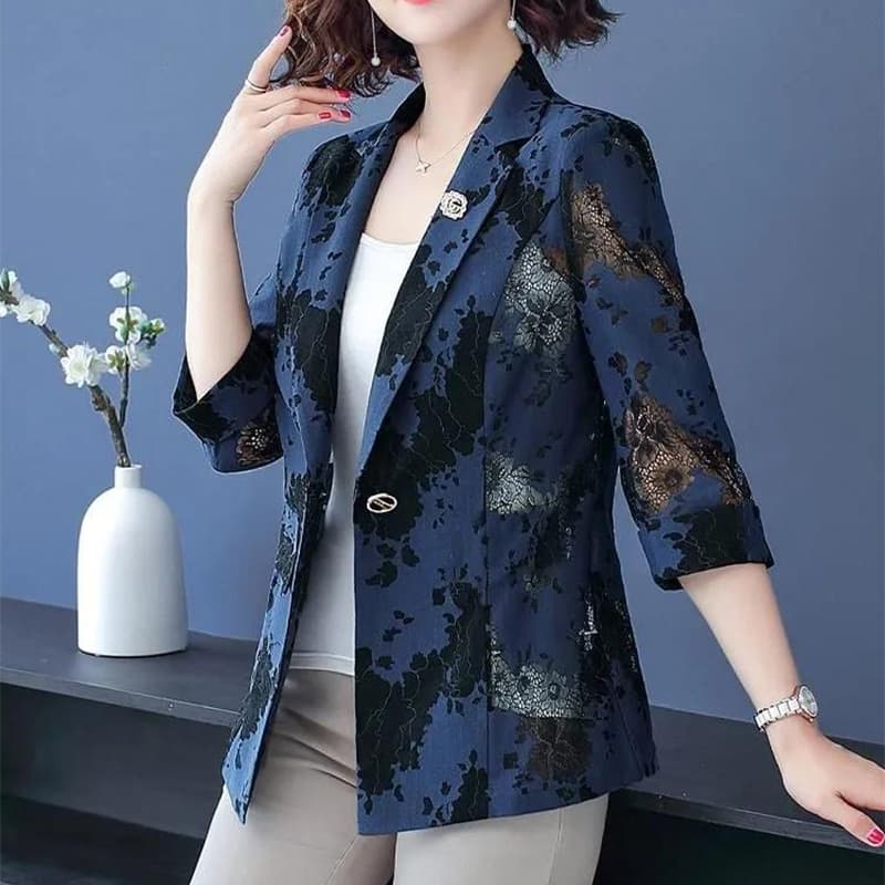 New Women Blue Blazers Chic Tops Long Sleeve Women’s Jacket Lace Suits Outerwear Stylish Tops