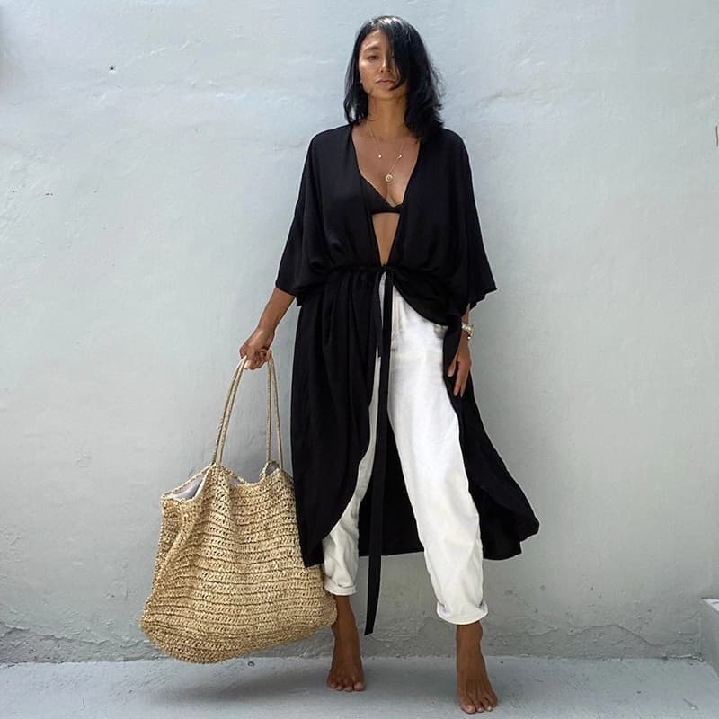 New Women Beach Cover Up Kimono Women Summer Swimsuit Cape Solid Bohemian Tunic Dresses Bathing Suits