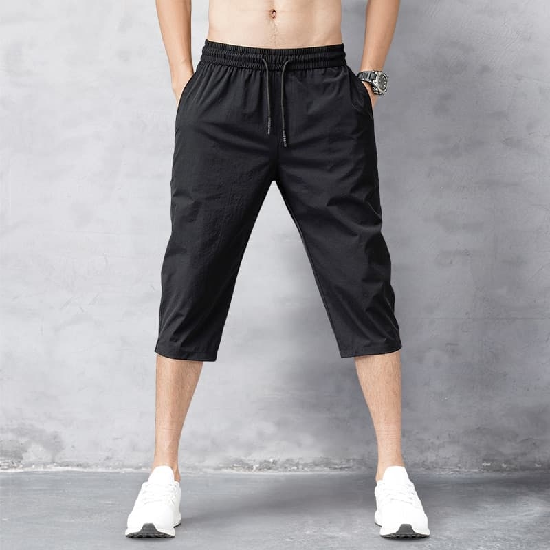 New Men Shorts Summer Breeches Thin Nylon 3/4 Length Trousers Male Bermuda Board Quick Drying Beach Black Men Long Shorts