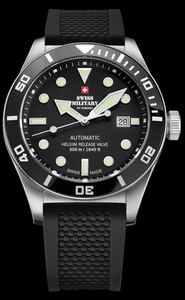 SWISS MILITARY SMA34075.06 SWISS MADE AUTOMATIC DIVE WATCH 500M Black Luxury Watch For Men