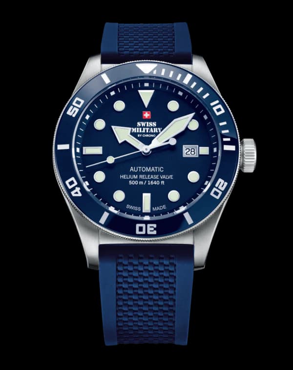 SWISS MILITARY SMA34075.07 SWISS MADE AUTOMATIC DIVE WATCH 500M Blue Luxury Watch For Men