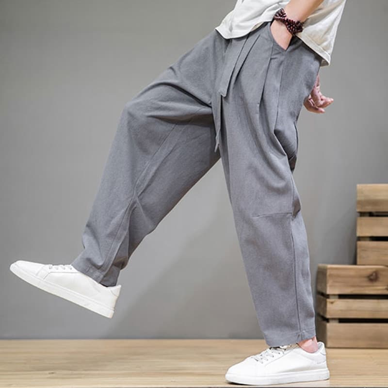 New Spring Cotton Linen Pants Men Elastic Waist Casual Harem Pant Loose Sweatpants Traditional Chinese Trousers pantalons homme