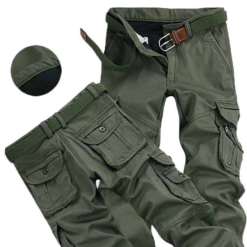 New Men Winter Pant Thick Warm Cargo Pant Casual Fleece Pocket Fur Trouser Plus Size Brushed Fashion Loose Baggy Jogger Worker Male