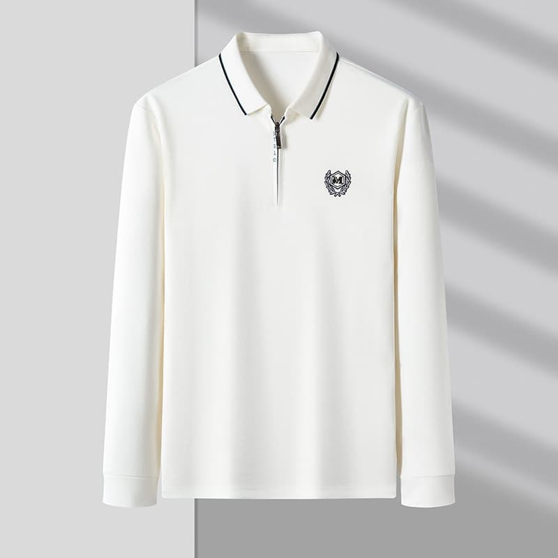 New High End Quality Fashion Zipper Collar Long Sleeve Polo Shirt Men Spring New Trend Embroidered Cotton T Shirt Casual Men Wear