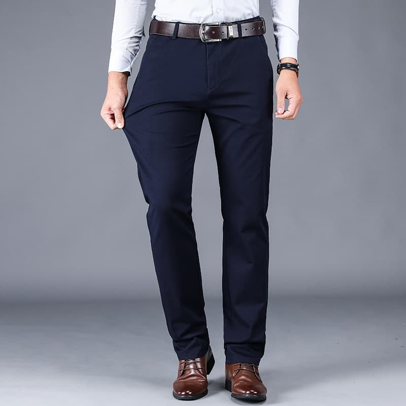 New Casual Pants Men Classic Style Straight Loose High Waist Elastic Trousers Male Brand Clothes 4 Colours 98% Cotton
