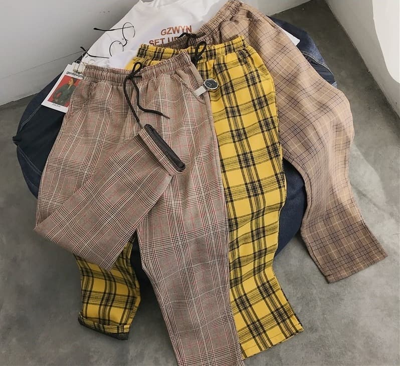 New Streetwear Black Plaid Pants Men Joggers Mens Straight Harem Pants Men Korean Hip Hop Trousers Plus Size