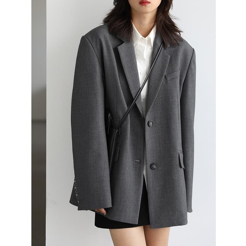 New Women Office Lady Blazer Cuff Embroidery Wide Shoulder Twill Suit Women Autumn Ladies Outerwear  Stylish Tops