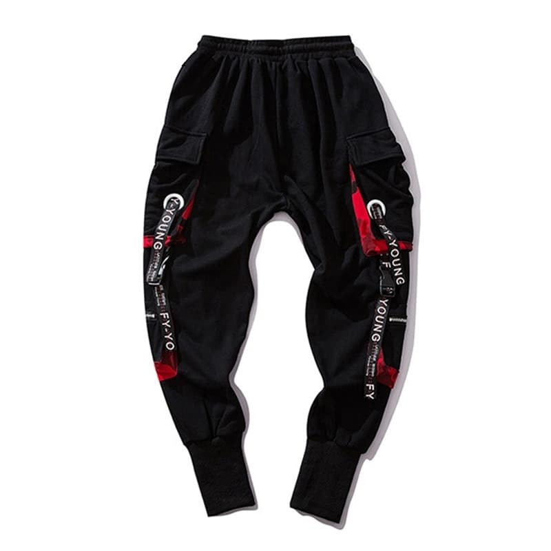 New Hip Hop Joggers Men Letter Ribbons Cargo Pants Pockets Track Tactical Casual Techwear Male Trousers Sweatpants Sport Streetwear
