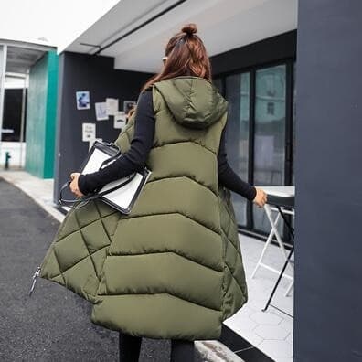 New Women Sleeveless Vest Long Down cotton Jacket Solid Korea Hooded Padded Vests Loose Females Casual Winter Coat