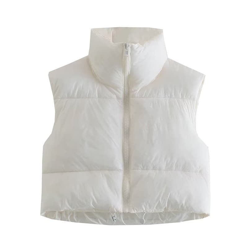 New Puffy Vest Women Zip Up Stand Collar Sleeveless Lightweight Padded Cropped Puffer Quilted Vest Winter Warm Coat Jacket