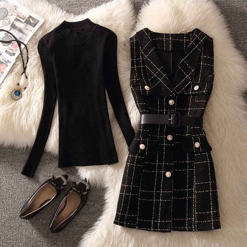 Vintage Mid Length Plaid Tweed Vest
