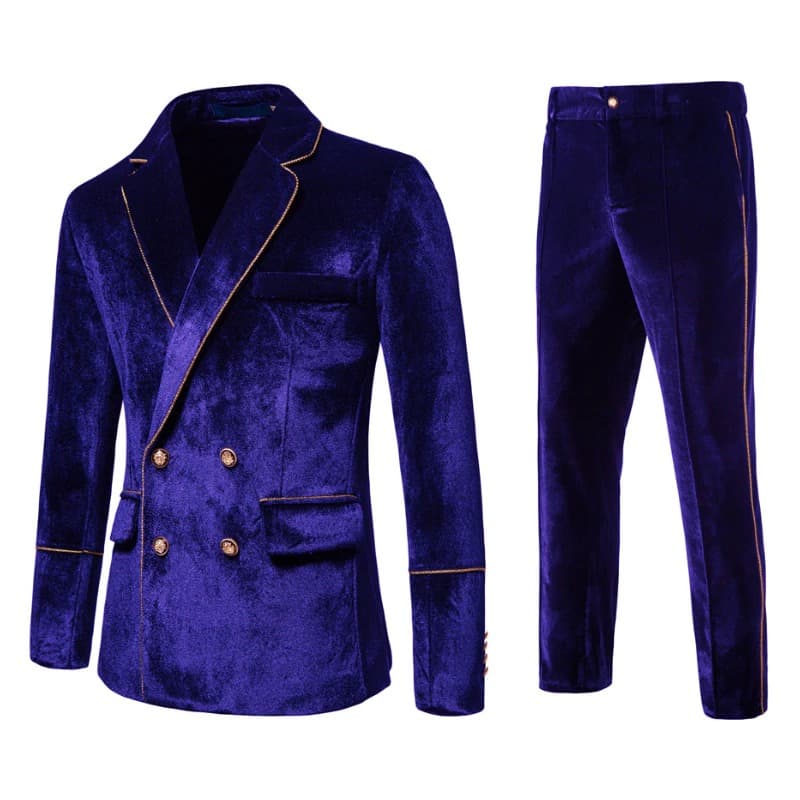Luxury Velvet Inlaid With Gold Edge Men Suits Double Breasted Men Sets Evening Dress Jacket and Pants Wedding Men Clothing