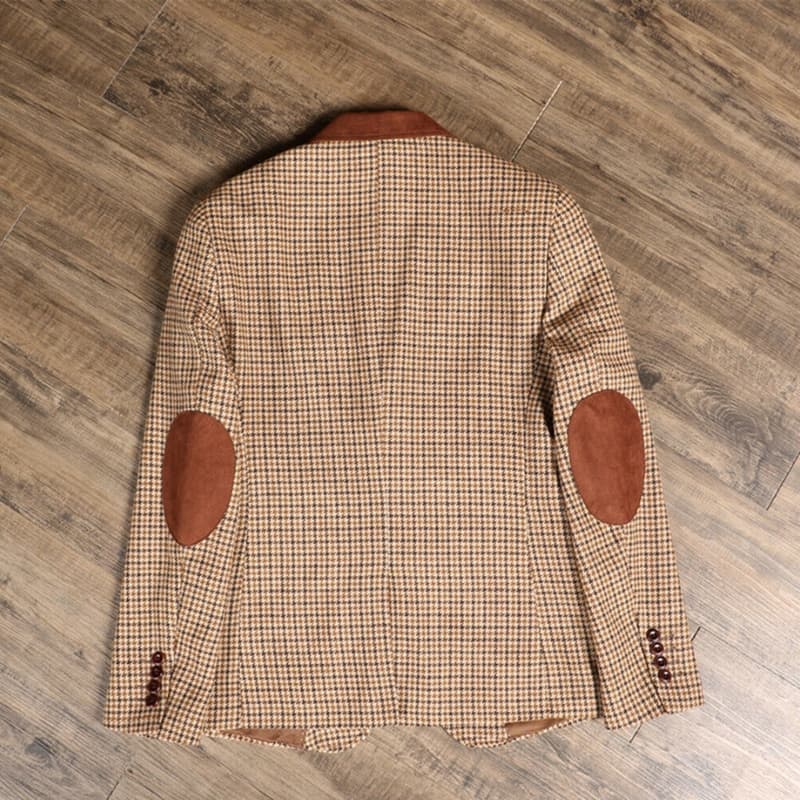 New Men Brown Classic Plaid Tweed Suit For Men Slim fit Groom Wedding Tuxedo Blazer Male Formal Business Jacket Vest Pants 3 Piece