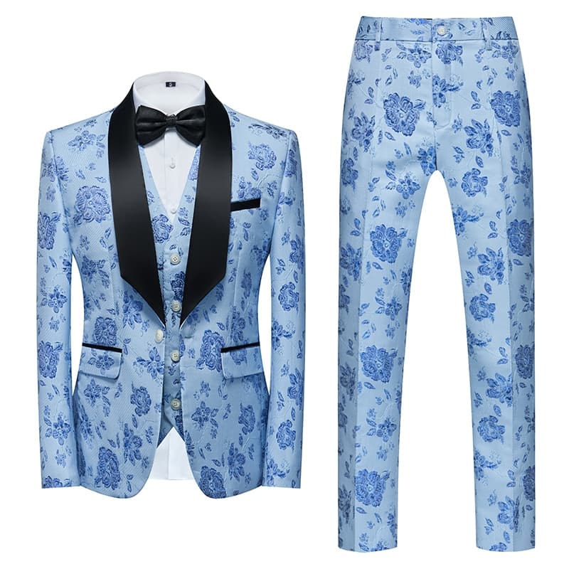 New Fashion New Men Casual Boutique Business Wedding Host Flower Color Suits 3 Pcs Set Dress Blazers Jacket Pants Vest Coat