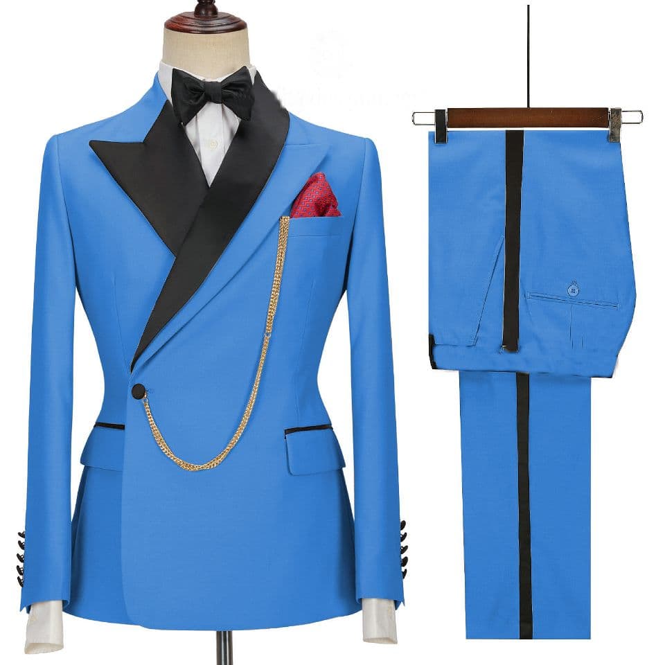 New Men Custom Made Black Groom Tuxedo Peaked Lapel Double Breasted Men Suit Prom Wedding Party Mens Suits Costume ( jacket+Pants)