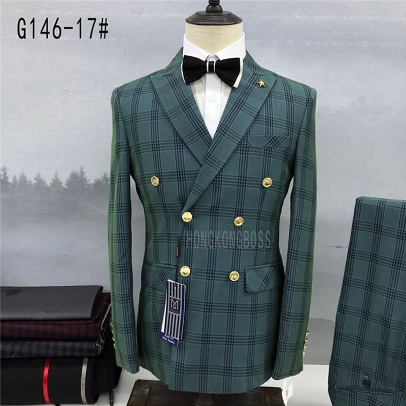 New Men Casual Boutique Business Slim Solid Color Double Breasted Formal Suit 2 Pcs Set Dress Blazers Jacket Pants Trousers
