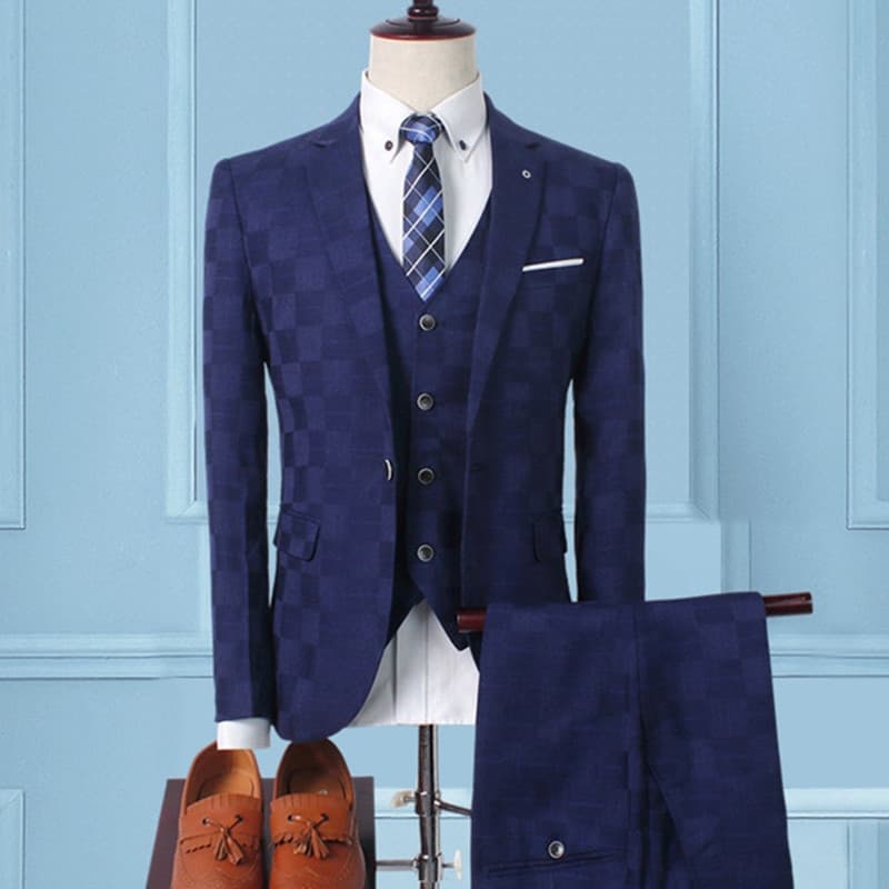 New Men Plaid Suit Men Blazer Vest Pants Business British Style Wedding Dress Banquet High End Slim Fit Jacket Trousers 3 Piece Set