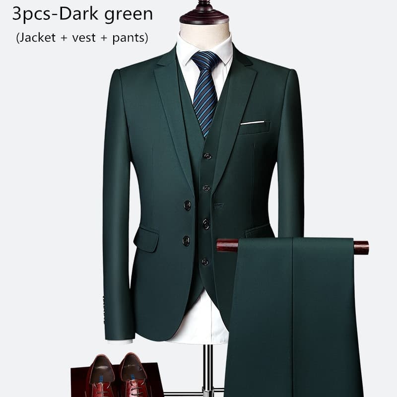 New Luxury Men Wedding Suit Fashion Men Slim Solid Color Business Office Suit Sets Large Size Men Blazer+ pants + vest