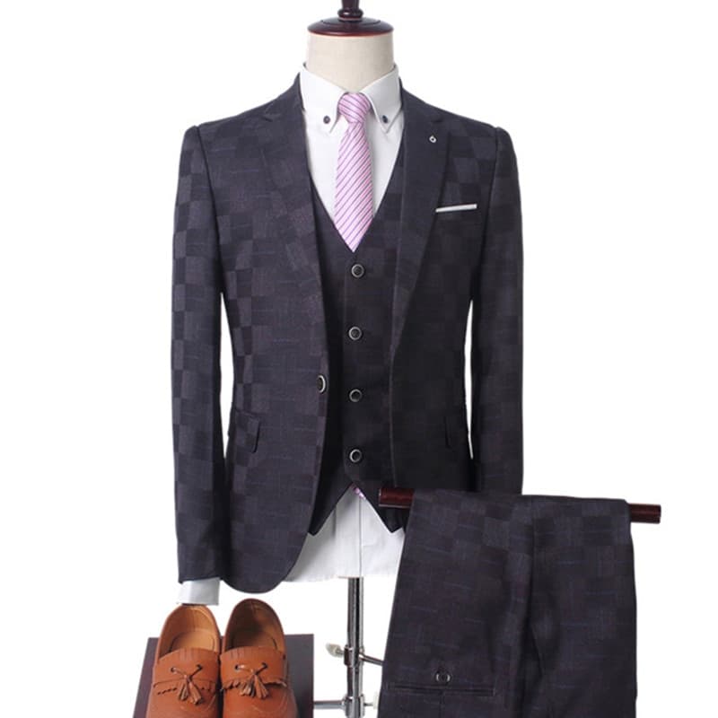 New Men Plaid Suit Men Blazer Vest Pants Business British Style Wedding Dress Banquet High End Slim Fit Jacket Trousers 3 Piece Set
