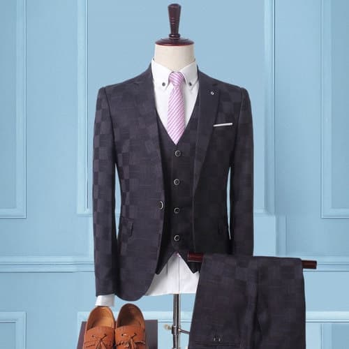 New Men Plaid Suit Men Blazer Vest Pants Business British Style Wedding Dress Banquet High End Slim Fit Jacket Trousers 3 Piece Set