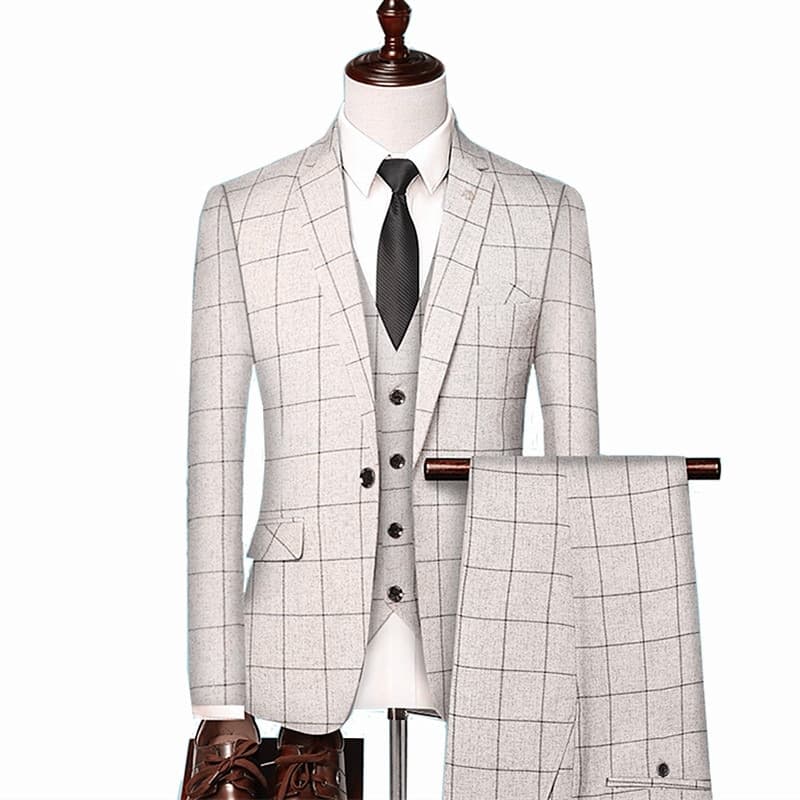 New British Style Men Plaid Vest Blazer Pants 3 Pieces Set Male Fashion High End Slim Wedding Banquet Business Suit Jacket Coat