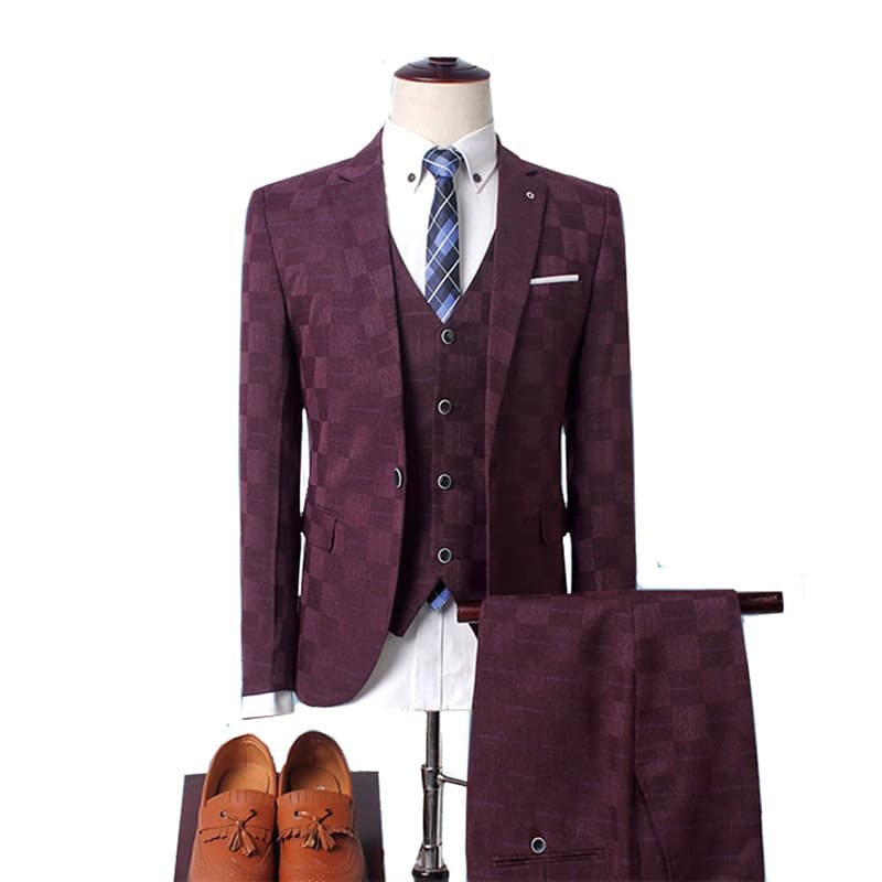 New Men Plaid Suit Men Blazer Vest Pants Business British Style Wedding Dress Banquet High End Slim Fit Jacket Trousers 3 Piece Set