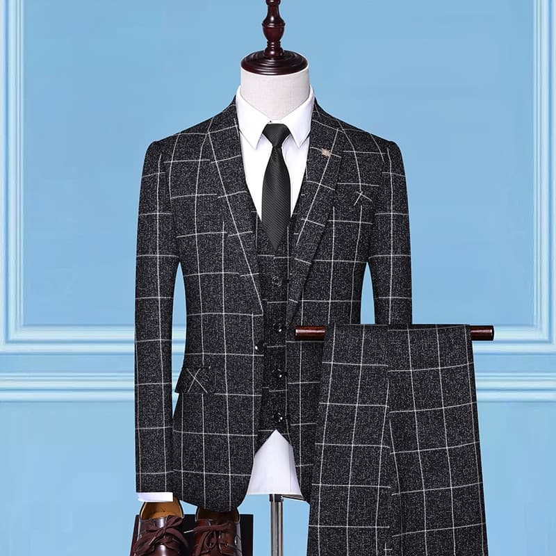 New British Style Men Plaid Vest Blazer Pants 3 Pieces Set Male Fashion High End Slim Wedding Banquet Business Suit Jacket Coat